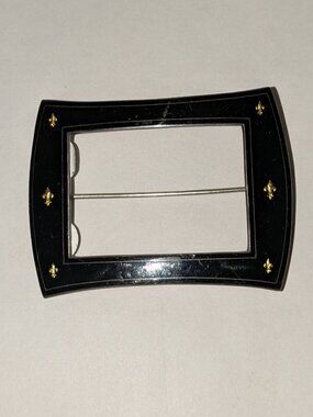 Vintage WEBSTER Sterling Black Enamel Fleur De Lis Buckle Brooch Pin